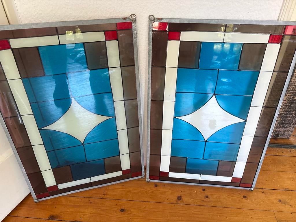 Set van 2 Art Deco Glas-in-lood Panelen, Ophalen of Verzenden