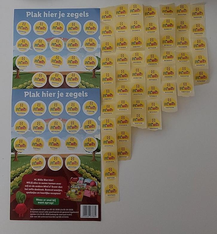 Lidl mini's 2 volle spaarkaarten + 56 losse zegels, Hobby en Vrije tijd, Spaarzegeltjes, Volle spaarkaart, Winkel, Super of Benzinepomp