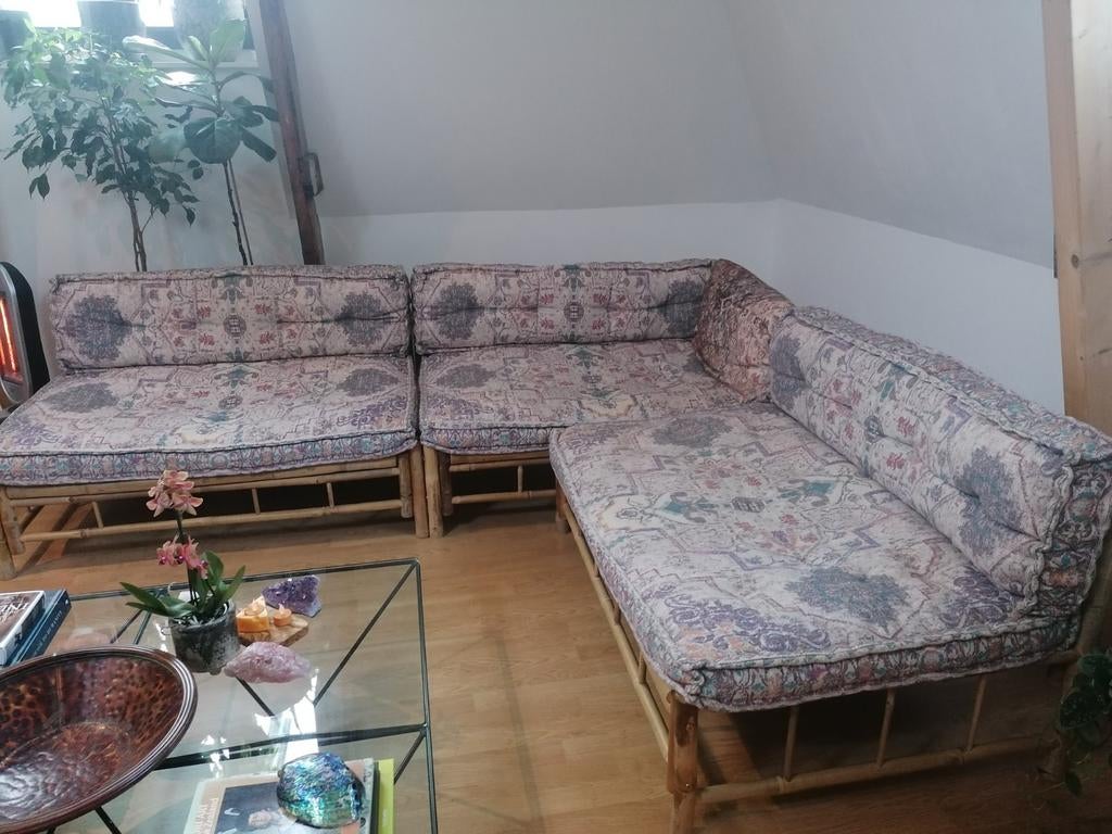 Pallet bank van bamboo incl. Palletkussens, Tuin en Terras, Ophalen, Bank