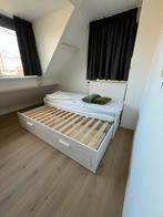 Ikea Brimnes uitschuifbed 80x200 + matrassen en toebehoren, Ophalen, Verstelbaar, Wit, Tweepersoons