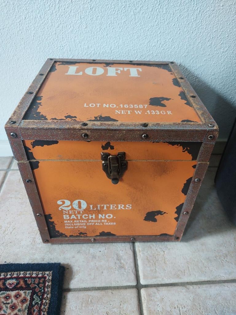 Industriële opbergbox, kist met 'LOFT' opdruk, Huis en Inrichting, Woonaccessoires | Kisten, Verzenden, 50 tot 100 cm, Minder dan 50 cm