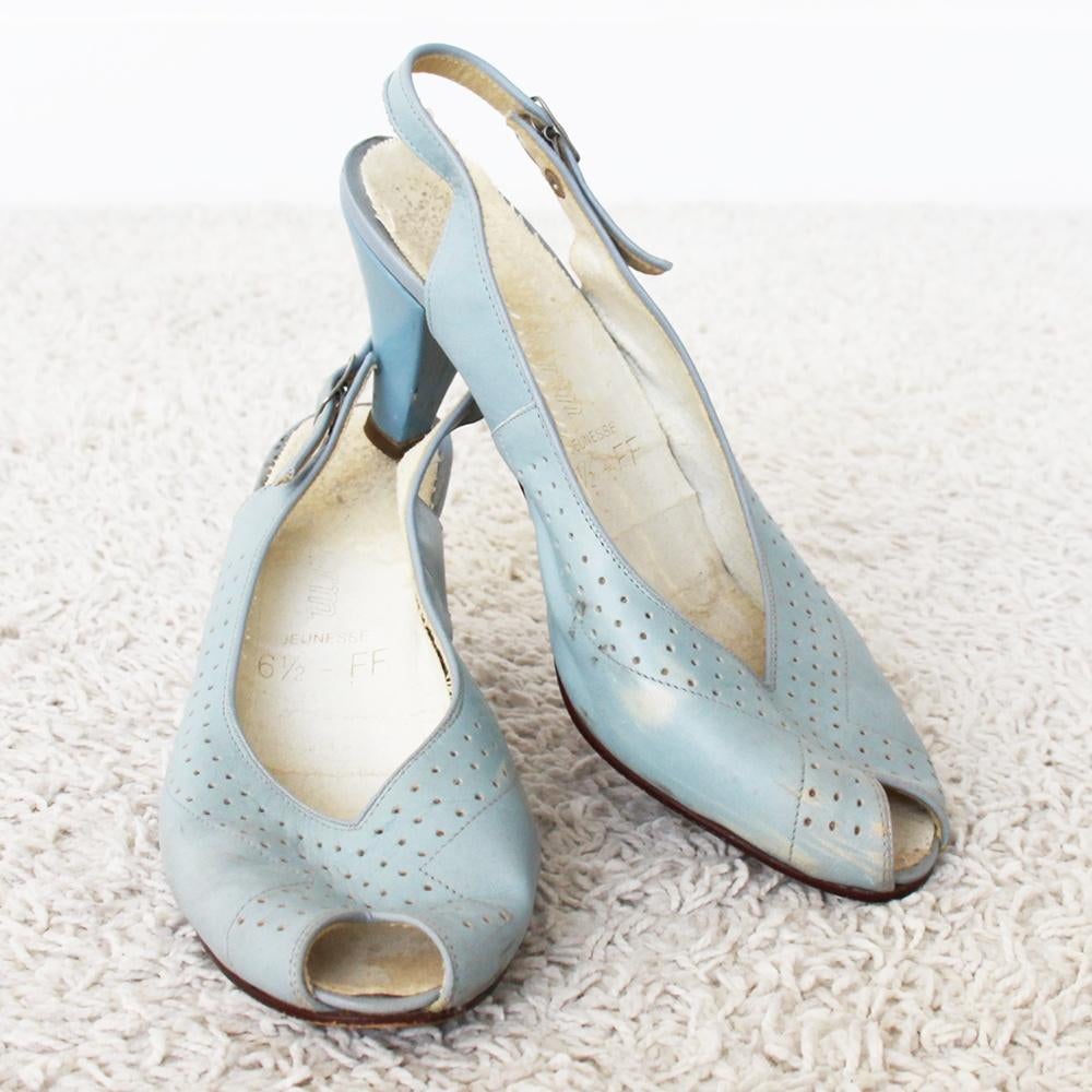 Mooie Vintage Leren Jeunesse Pumps (Maat 6½|40) s11 - € 15,-, Pumps, Jeunesse, Blauw, Ophalen of Verzenden
