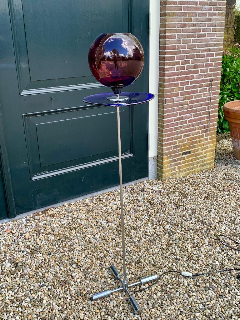 Vintage Italiaanse vloerlamp glas en chroom, Huis en Inrichting, Lampen | Vloerlampen, Ophalen, Gebruikt, 100 tot 150 cm, Vintage