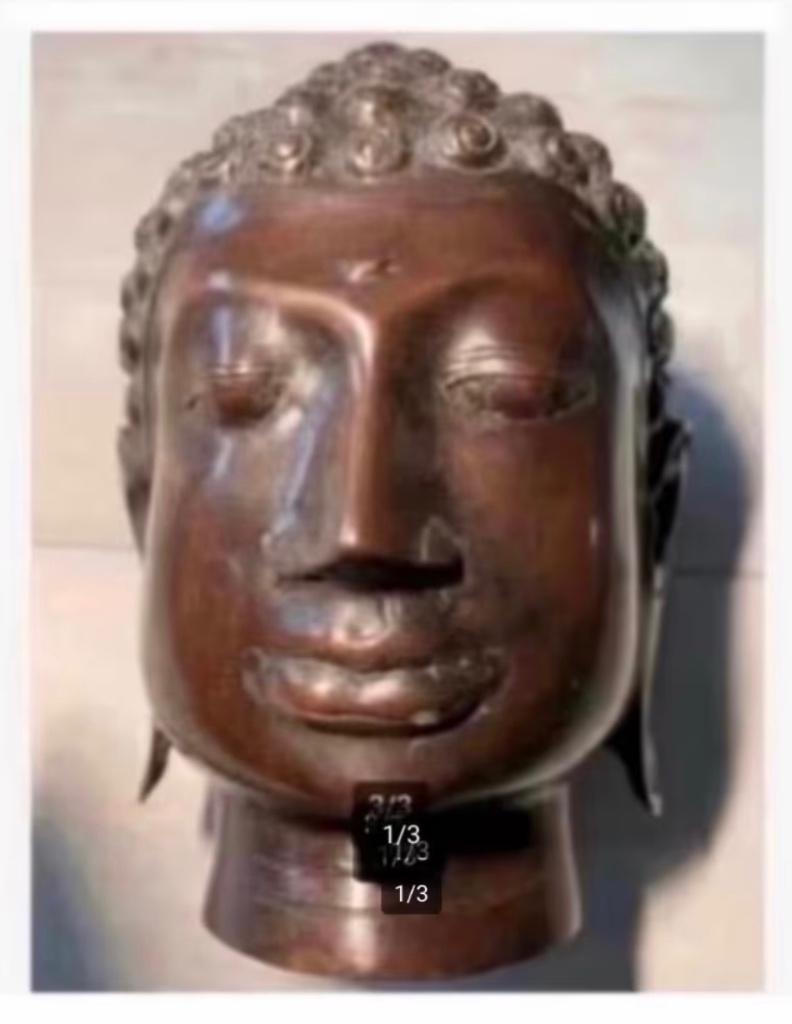 Bijzondere metalen Boeddha beeld, voor binnen of buiten 18cm, Ophalen of Verzenden