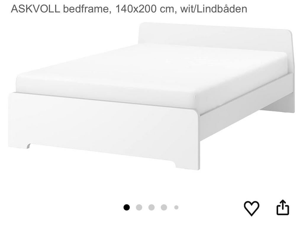IKEA ASKVOLL bedframe 140x200 met Luröy lattenbodem, Ophalen, Gebruikt, Wit, Tweepersoons