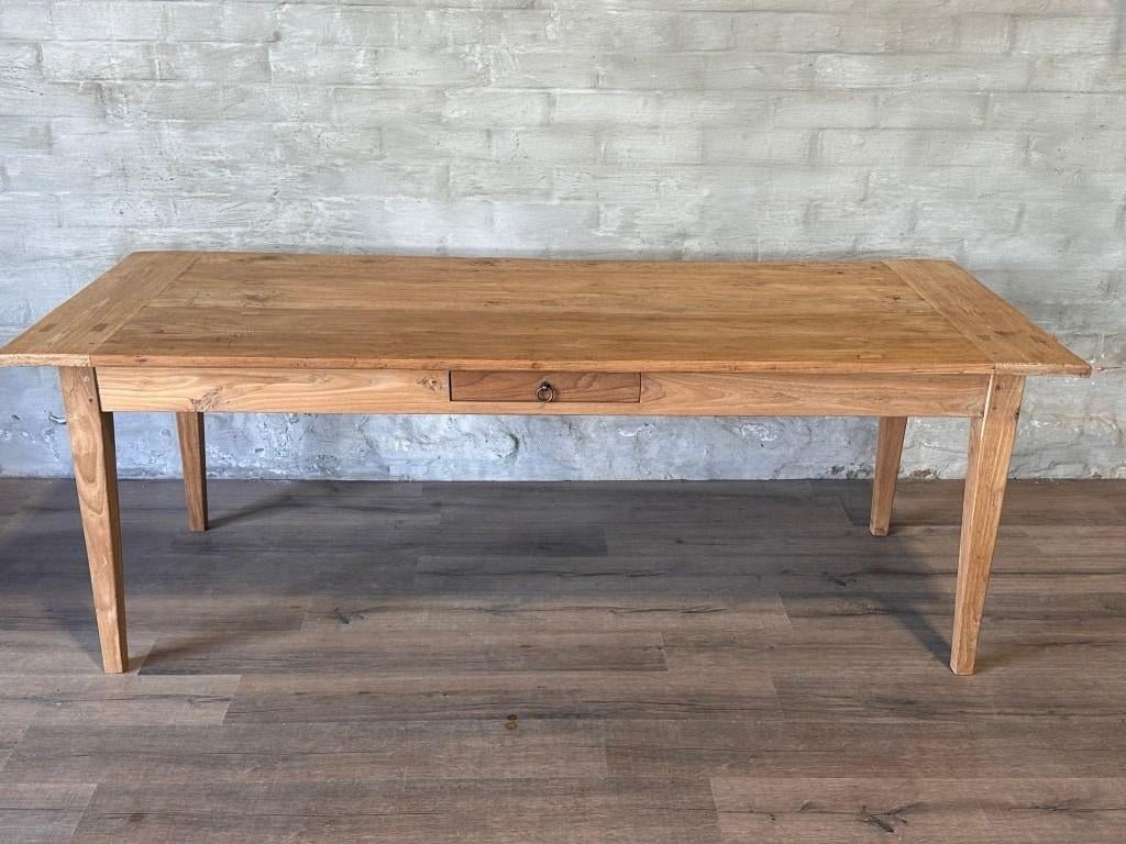 Boerentafel - 220 x 89 cm + 79 cm hoog / 1 lade, Eikenhout, 200 cm of meer, Zo goed als nieuw, Vijf personen of meer