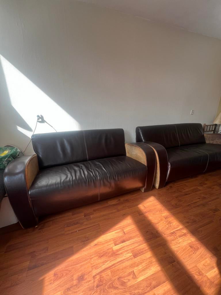 Tweezits en driezits leren bank, Huis en Inrichting, Banken | Bankstellen, Gebruikt, Overige maten, Leer, Ophalen of Verzenden