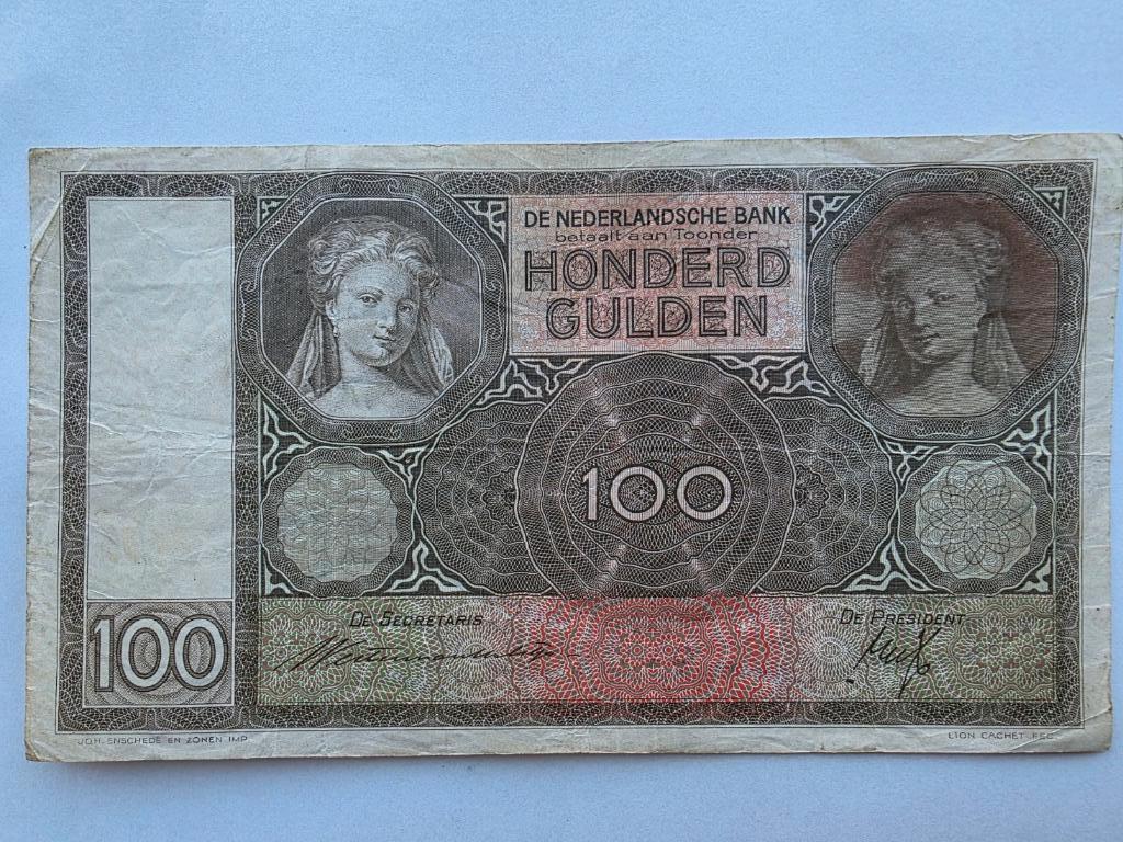 100 gulden 1930 "Luitspelende Vrouw", Postzegels en Munten, Bankbiljetten | Nederland, Ophalen of Verzenden, 100 gulden, Los biljet