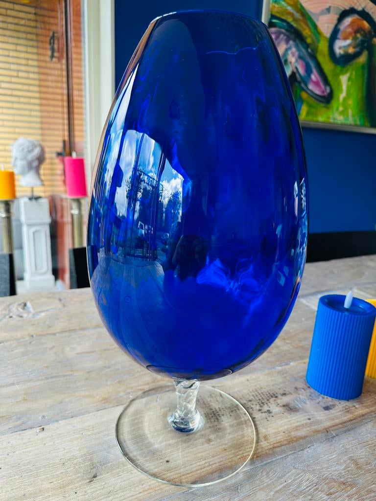 Empoli glazen vaas Electric Blue 44 cm hoog, Antiek en Kunst, Ophalen