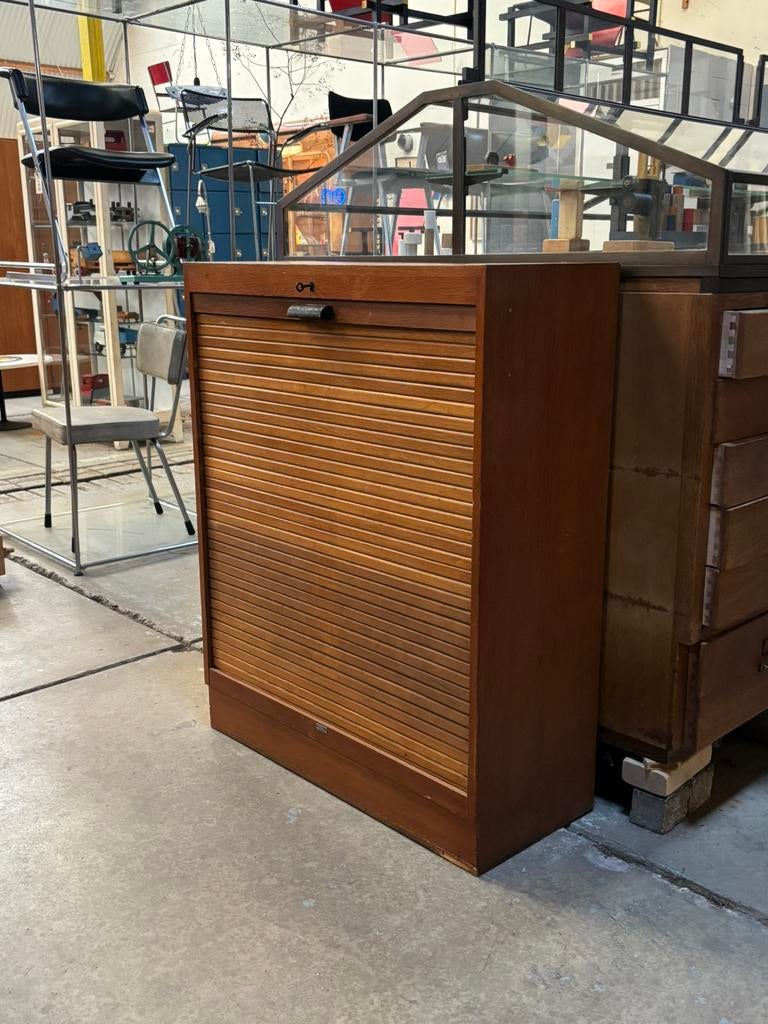 Vintage rolluikkast, Ophalen, Gebruikt, 100 tot 150 cm, Eikenhout