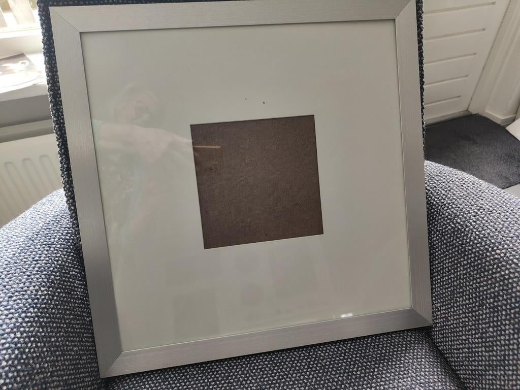 Groot zilverkleurige fotolijst 45/45 met passe partout, Ophalen, Zo goed als nieuw, Metaal of Aluminium, Minder dan 50 cm