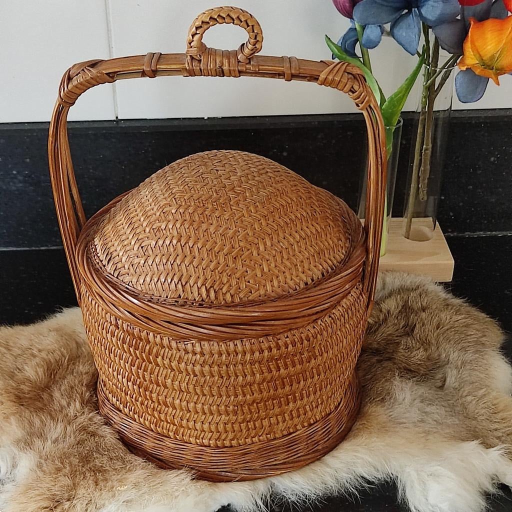 Vintage chinese bruiloftsmand, Ophalen of Verzenden, Gebruikt, Rond, Riet