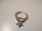 Gouden kettingring met sterbedel en strass CD, Overige materialen, Nieuw, Ophalen of Verzenden, 17 tot 18