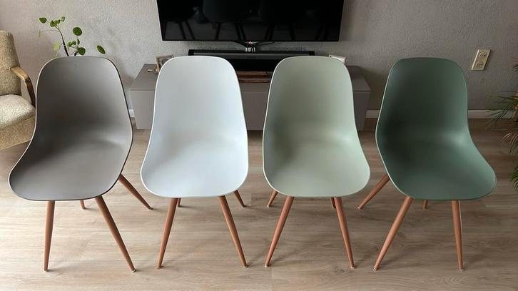 4 eetkamerstoelen Rimini Leen Bakker, Huis en Inrichting, Stoelen, Gebruikt, Vier, Kunststof, Overige kleuren, Ophalen