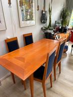 Mahoniehouten eettafel met bijbehorende stoelen, Huis en Inrichting, Tafels | Eettafels, Ophalen, Gebruikt, Teakhout, 50 tot 100 cm