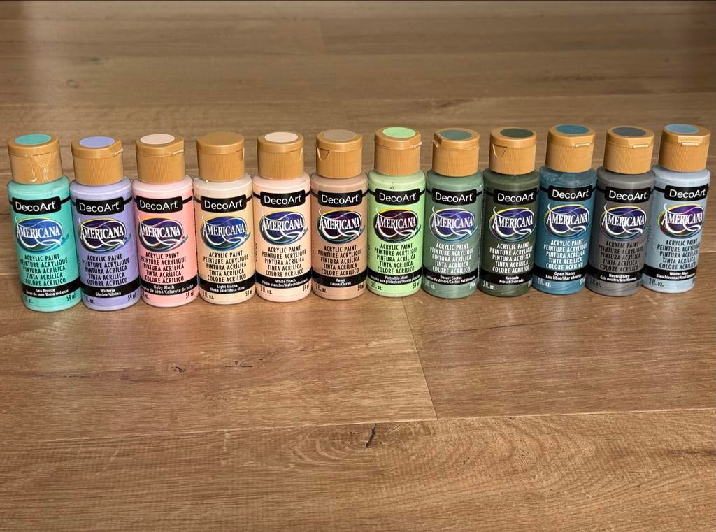 DecoArt Americana Acrylverf - 12 flesjes, diverse kleuren, Ophalen of Verzenden, Gebruikt, Acrylverf