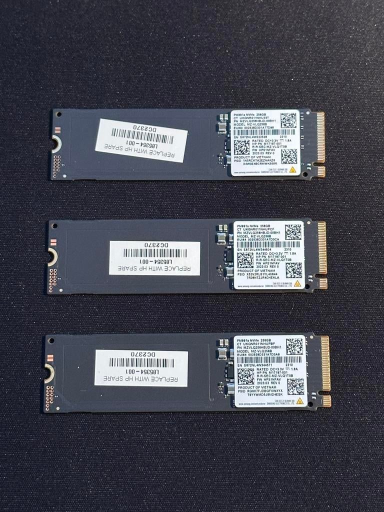 3x nieuwe Samsung PM991a 256GB 2280 SSD (HP), Intern, 256GB, SSD, Nieuw