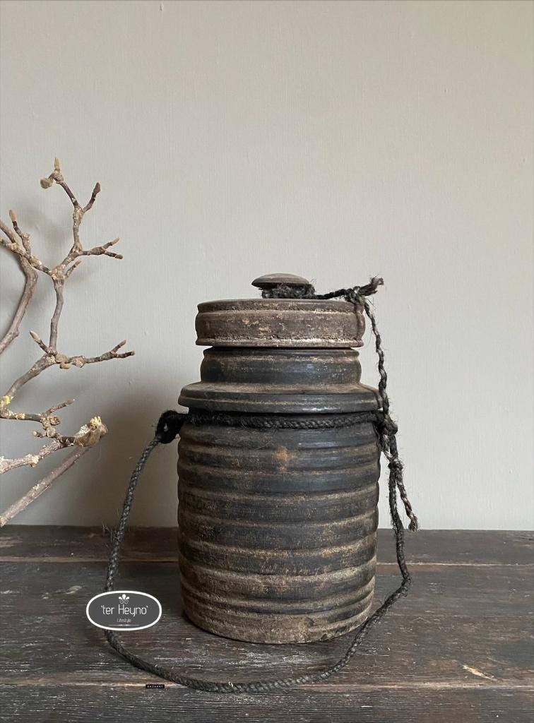 Oude houten kruik met deksel pot hout stoer sober landelijk, Hout, Verzenden, Nieuw, Landelijk