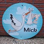 Geboortebord Ooievaar blauw, jongen, Kinderen en Baby's, Ophalen, Zo goed als nieuw, Geboortebord