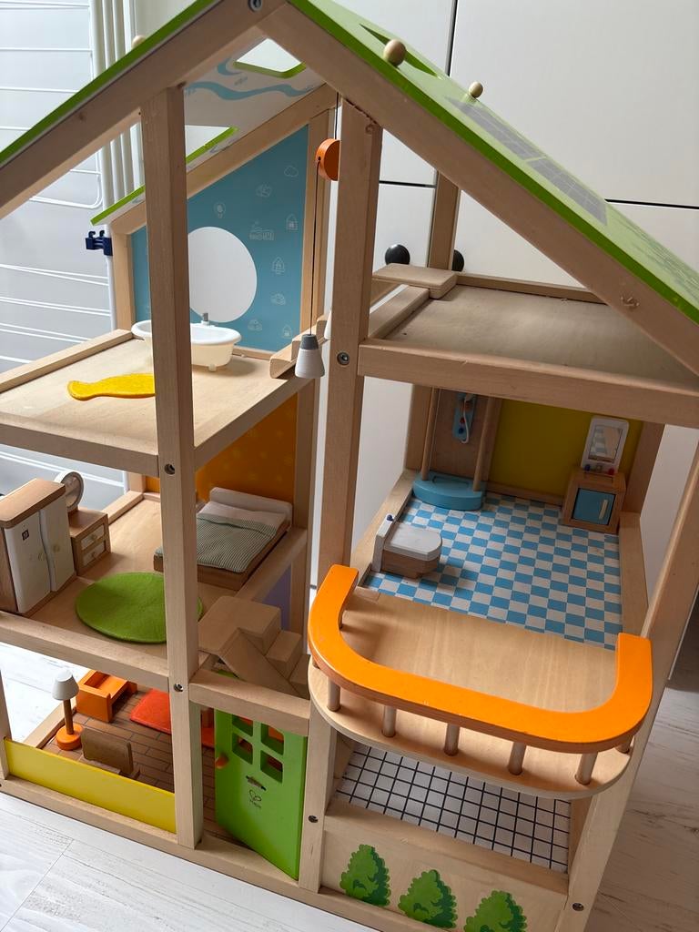 Hape poppenhuis met toebehoren, Ophalen, Gebruikt, Poppenhuis