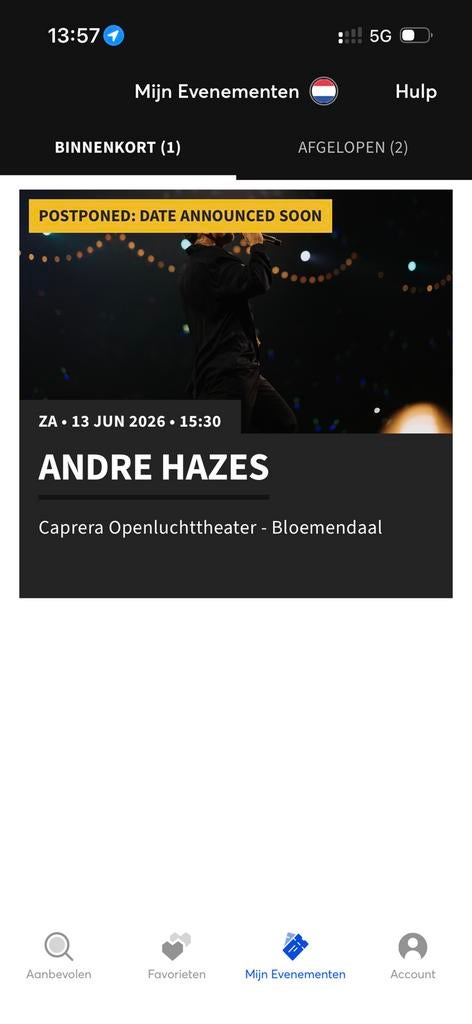 Te koop: 3 tickets Andre Hazes Caprera 13 juni, Drie personen of meer, Juni, Levenslied