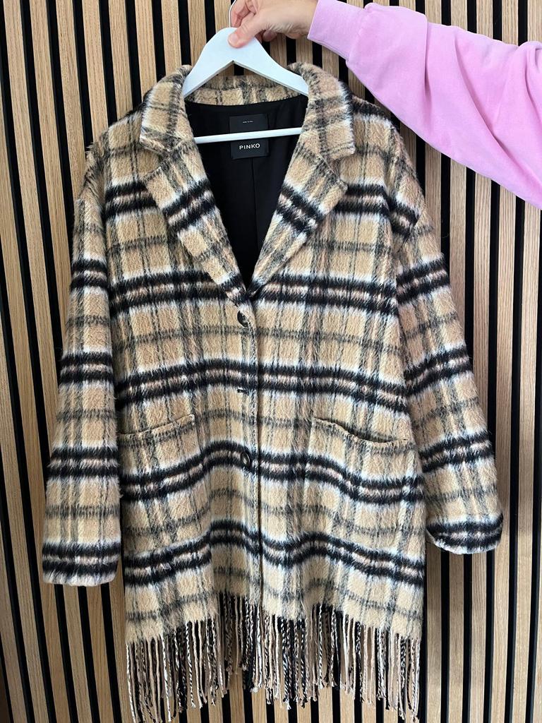 Stoere  tussen mantel ( wol) van pinko beige met bruin, Kleding | Dames, Jassen | Winter, Ophalen of Verzenden, Zo goed als nieuw
