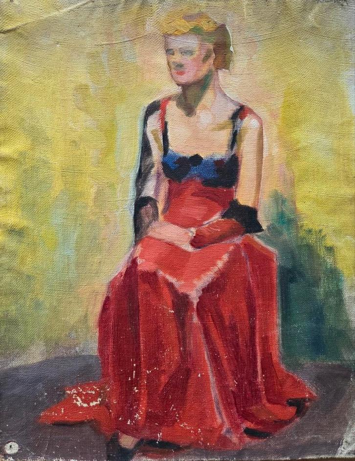 Marits Rietdijk. Olieverf op los doek. Zittende dame., Antiek en Kunst, Kunst | Schilderijen | Klassiek, Ophalen of Verzenden