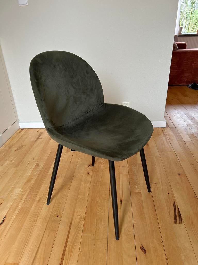 4 eetkamerstoelen velvet groen, Huis en Inrichting, Stoelen, Ophalen, Overige kleuren, Zo goed als nieuw, Eén