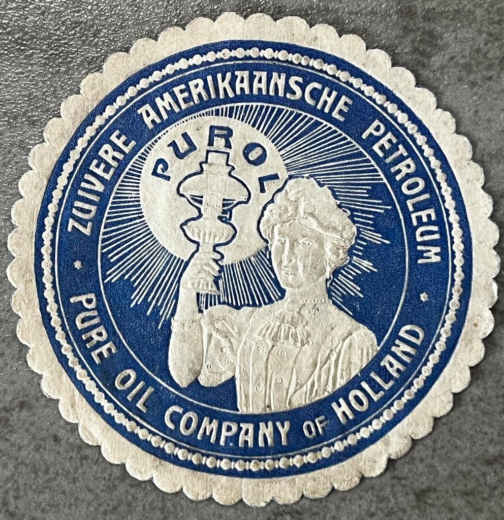 antieke sluitzegel Purol zuivere Amerikaansche petroleum, Ophalen of Verzenden, Gebruikt, Gebruiksvoorwerp