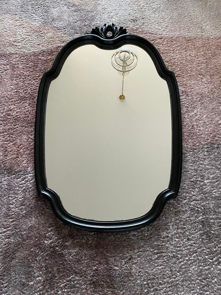 Zwarte Kuifspiegel - 71x45 cm, Ophalen, Minder dan 50 cm, Gebruikt, Minder dan 100 cm