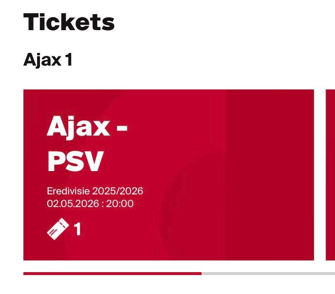 Ajax PSV vak 428 1 kaart, Tickets en Kaartjes, Eén persoon, Februari