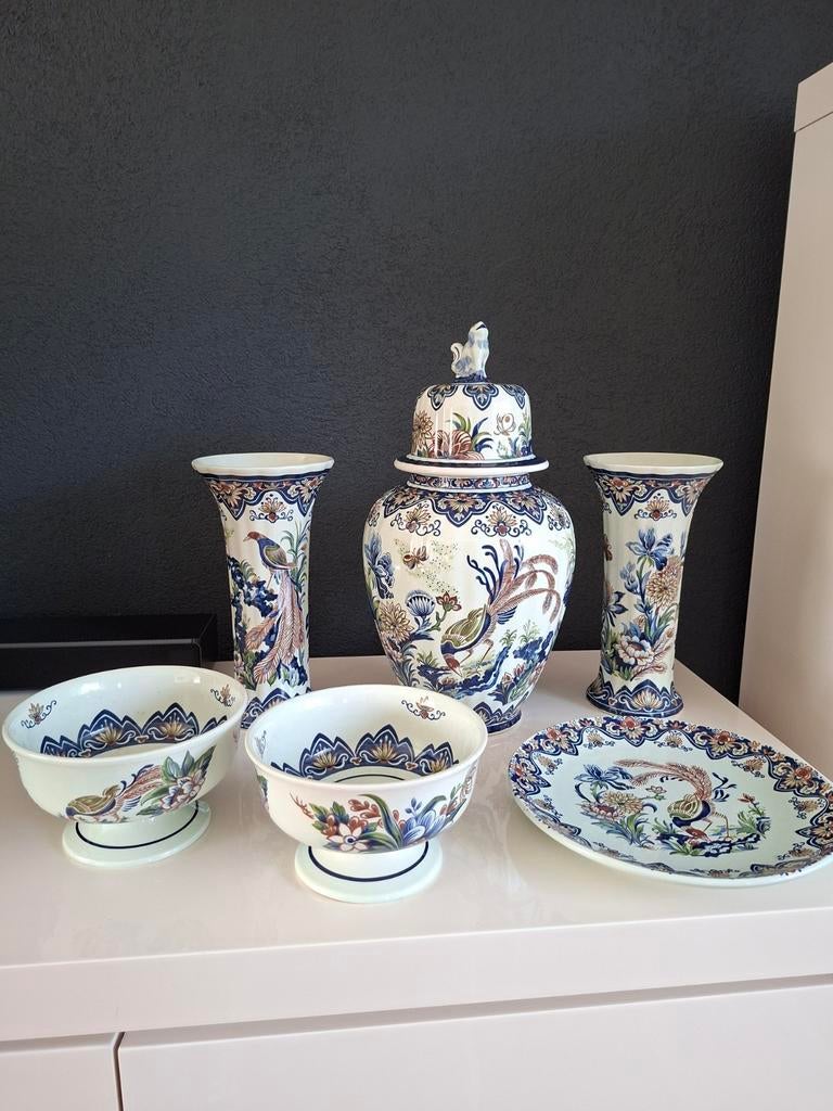 Vieux Rhodes Boch kaststel en wandbord, 6-delig'., Antiek en Kunst, Ophalen