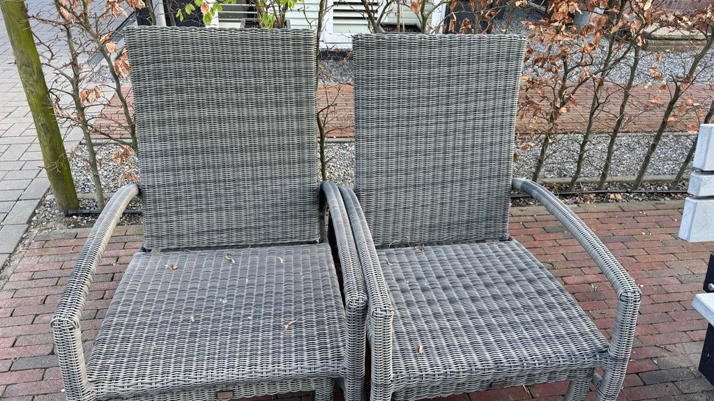 2 verstelbare wicker tuinstoelen, Ophalen, Gebruikt, Twee, Riet of Rotan