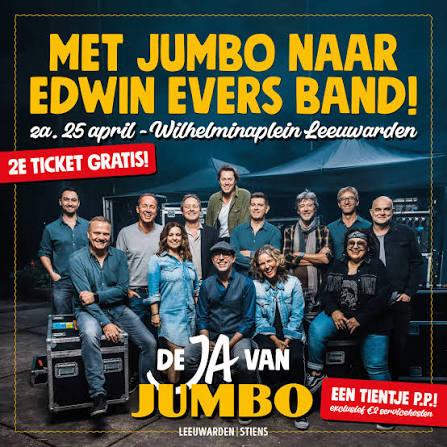 4 tickets voor het Jumbo naar Evers band - 25 april Kingsday, Drie personen of meer