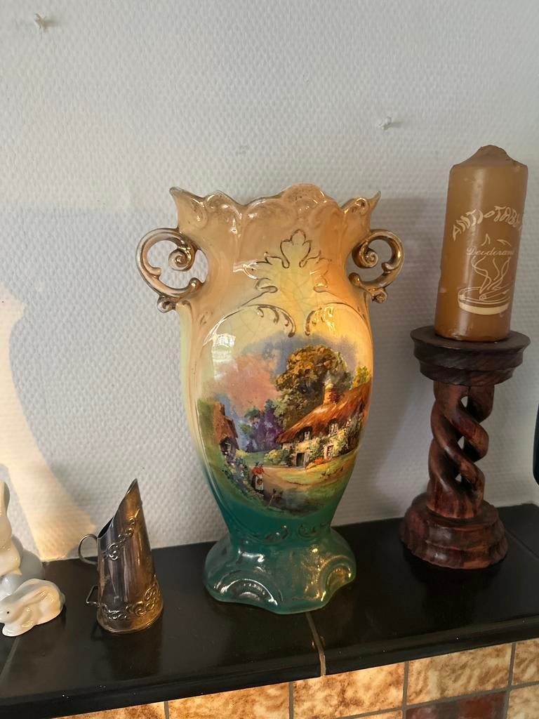 Decoratieve vaas met schildering boerderij, Antiek en Kunst, Ophalen