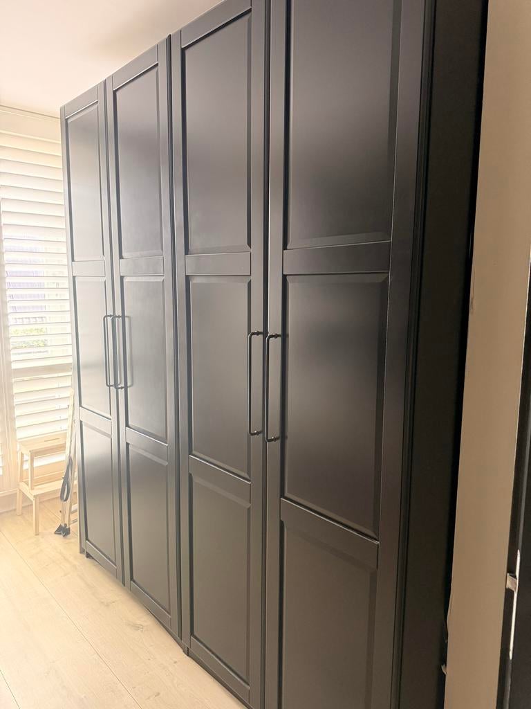 4x IKEA Pax Kastdeuren Zwart incl. Scharnieren en Grepen, Ophalen, Overige materialen, 100 tot 150 cm, 200 cm of meer