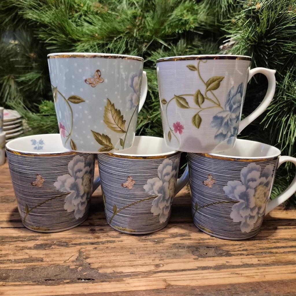 Laura Ashley Heritage bekers 5 x, Huis en Inrichting, Keuken | Servies, Ophalen of Verzenden, Zo goed als nieuw, Overige stijlen