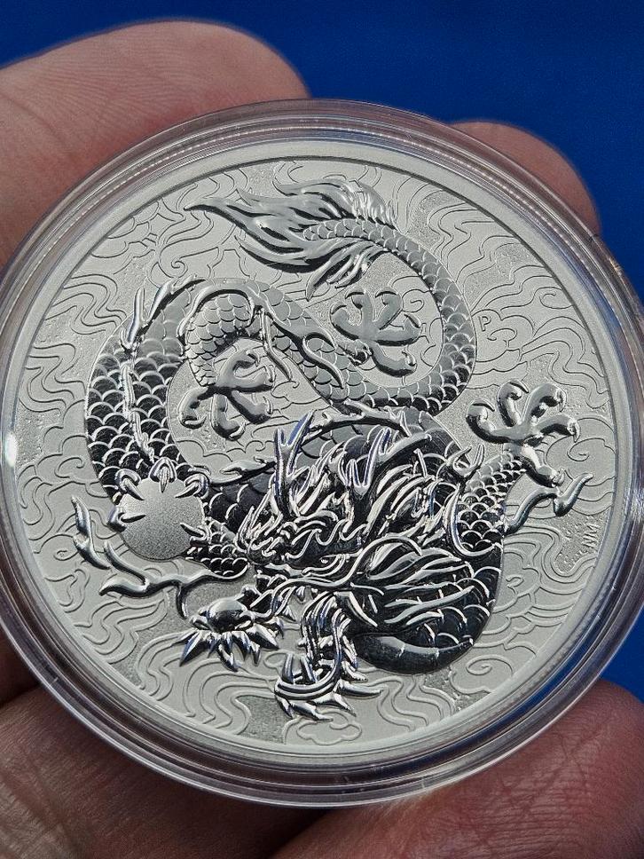 (5927) AUSTRALIA CHINESE MYTHS SINGLE DRAGON 2021 ONE OUNCE, Postzegels en Munten, Munten | Oceanië, Zilver, Ophalen of Verzenden