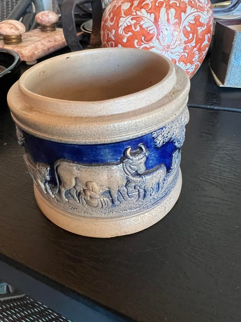 Antieke Duitse Westerwald Steenwaren Plantvoerder, Ophalen, Rond, Zo goed als nieuw, Minder dan 40 cm