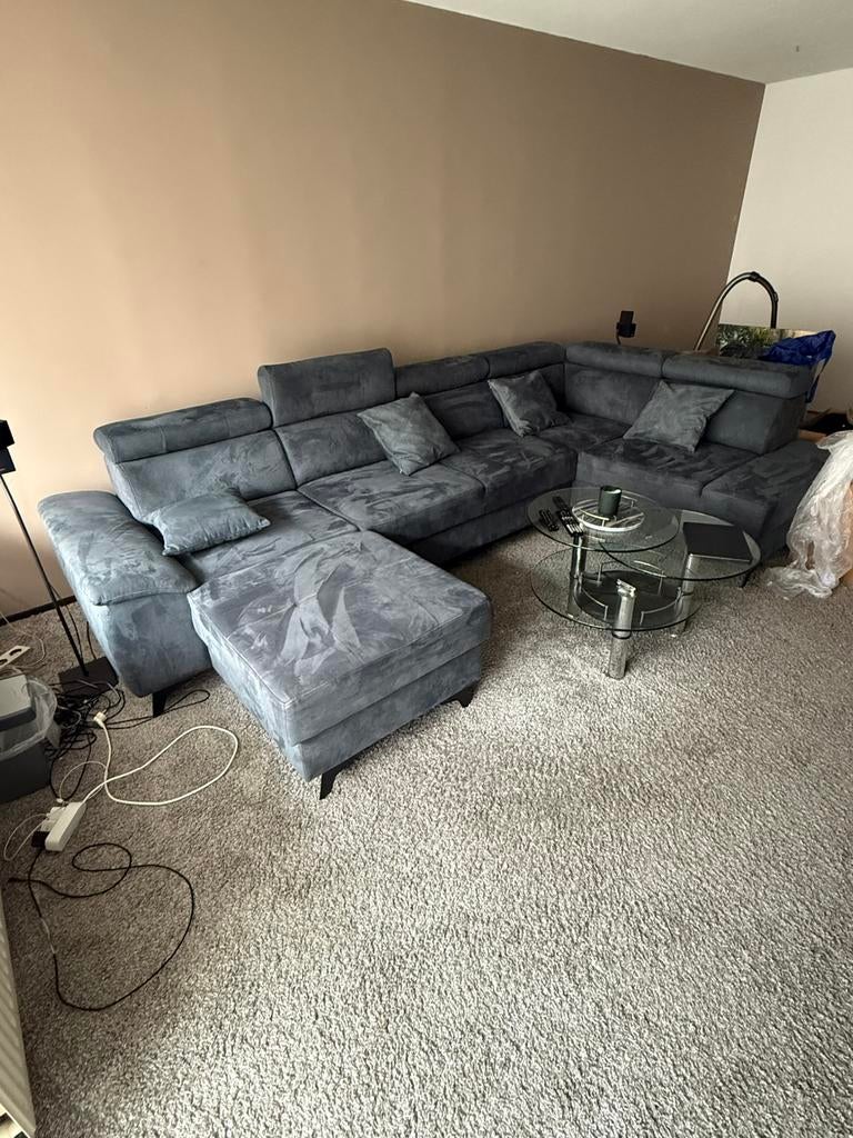 U bankstel blauw, Hoekbank, 300 cm of meer, 75 tot 100 cm, Zo goed als nieuw