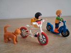 Playmobil kinderen op fiets en step met poes, Ophalen of Verzenden, Zo goed als nieuw, Complete set
