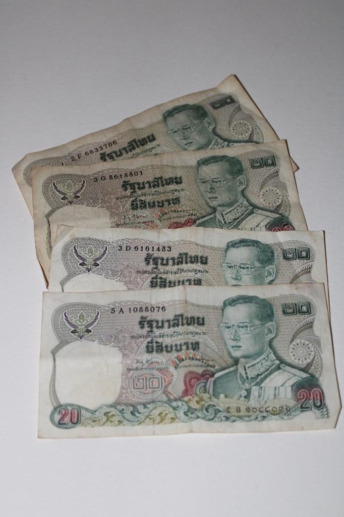 Bankbiljetten Thailand 4x 20 Baht., Postzegels en Munten, Bankbiljetten | Azië, Ophalen, Zuidoost-Azië, Los biljet