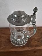Antieke glazen bierpul met tinnen deksel - "BRAND", Ophalen of Verzenden