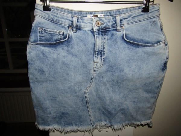 F1712 ANTI BLUE mt M rok denim franje stretch, Maat 38/40 (M), Anti Blue, Zo goed als nieuw, Boven de knie