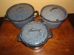 3 Emaille gewolkte grijze pannen in verschillende afmetingen, Huis en Inrichting, Keuken | Potten en Pannen, Ophalen of Verzenden