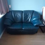 Leuk croissant bankje van blauw leer, Ophalen, Gebruikt, Tweepersoons, Minder dan 150 cm