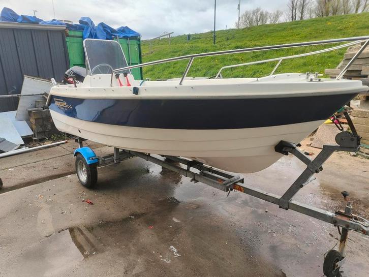 Topcraft millenium 435 met mercury 25 pk bigfoot, Watersport en Boten, Vis- en Consoleboten, Gebruikt, 10 tot 30 pk, 3 tot 6 meter