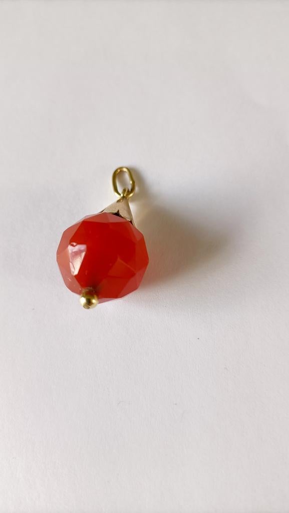 Oude hanger Carneool met gouden montuur, 14 krt, Verzenden, Goud, Hanger, Met edelsteen