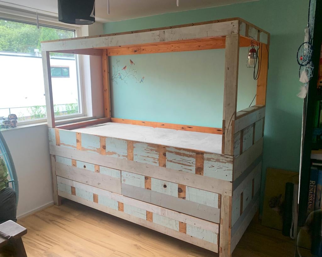 Roos bed - Piet Hein Eek - Dutch Design sloophouten meubelen, Ophalen, 90 cm, 210 cm, Zo goed als nieuw