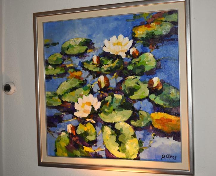 Henri Hess, schilderij van een vijverpartij met lelies !!!!, Antiek en Kunst, Kunst | Schilderijen | Klassiek, Ophalen